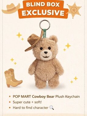 POP MART Cowboy Bear Plush Keychain Blind Box Exclusive 🧸🤠